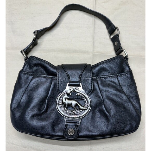 Emma Fox Handbags - Vintage Y2K Emma Fox Black Leather Shoulder Bag Silver Fox Logo Floral Lining